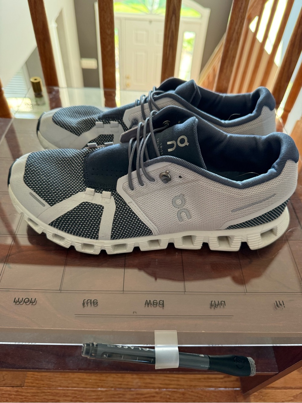 On Running womens Athletic Running Shoes gray and blue - Picture 2 of 8